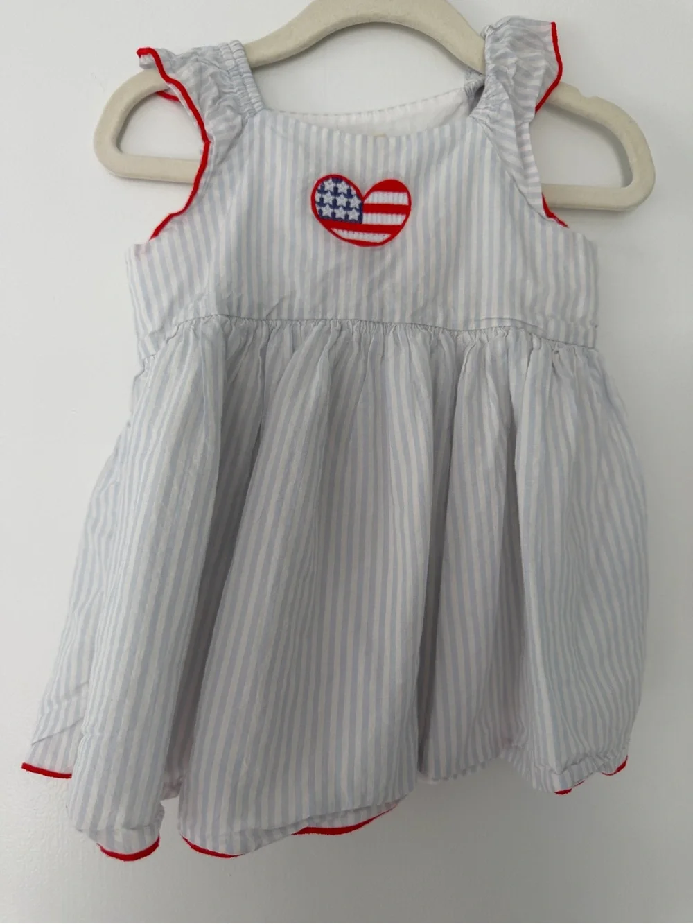 BabyGap Light Blue Striped Baby Dress with Red Trim baby girl size 6-12m